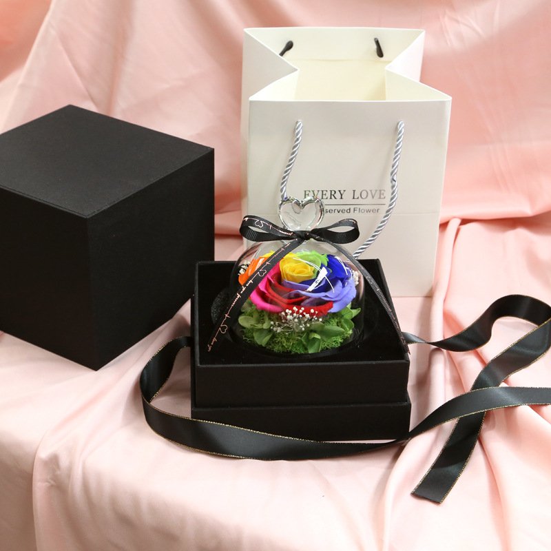 AYOYO OEM rose Preserved flowers finished colorful rose love glass cover lover's Mother's Day gift