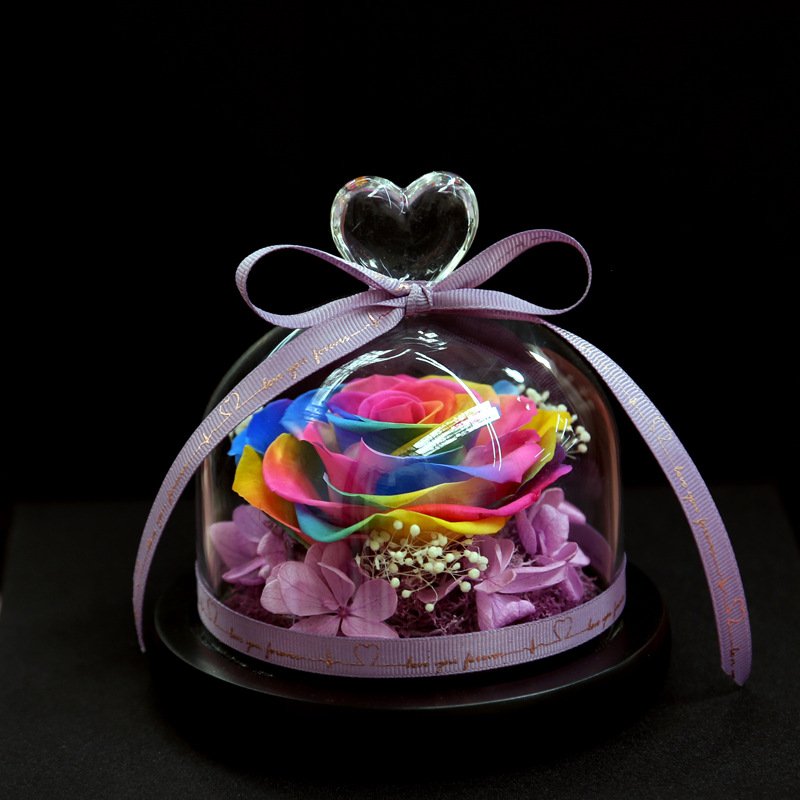 AYOYO OEM rose Preserved flowers finished colorful rose love glass cover lover's Mother's Day gift
