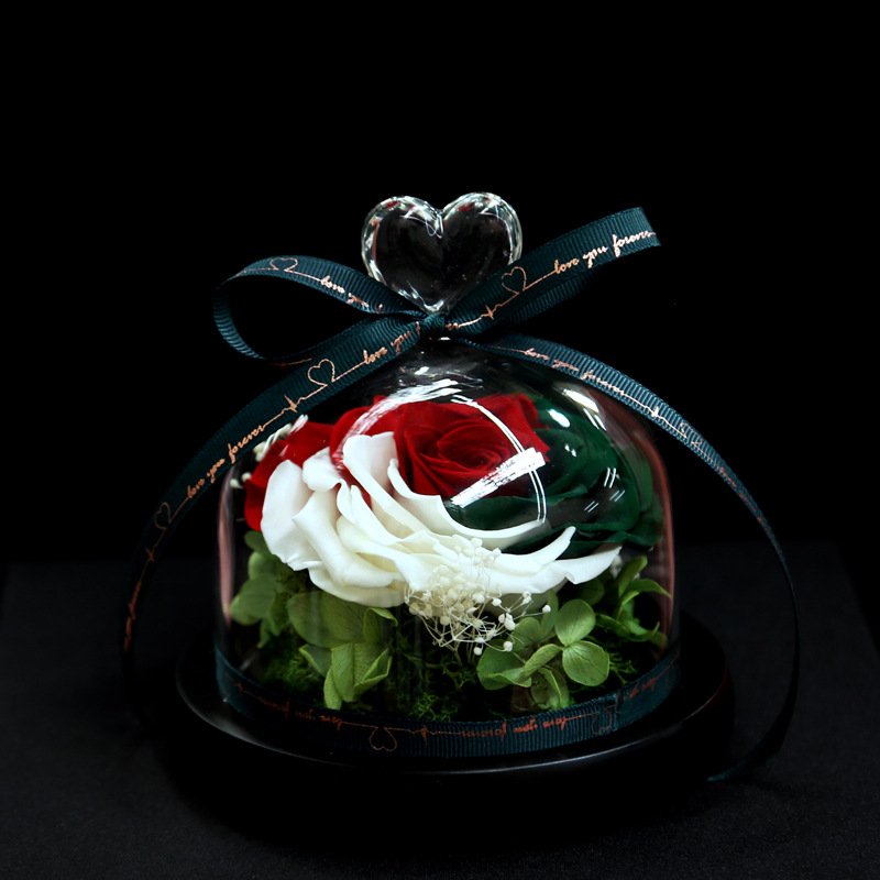 AYOYO OEM rose Preserved flowers finished colorful rose love glass cover lover's Mother's Day gift
