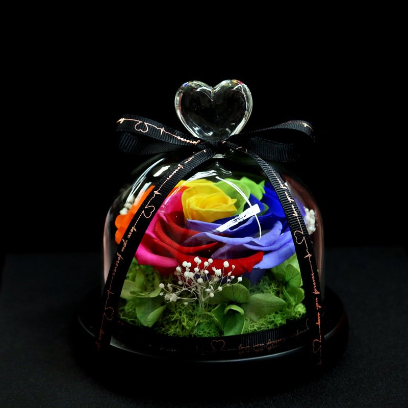 AYOYO OEM rose Preserved flowers finished colorful rose love glass cover lover's Mother's Day gift