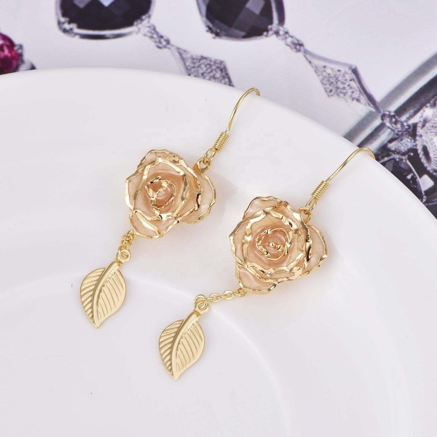 rose earrings 24k gold dipped roses gifts Valentine day holiday everlasting flowers