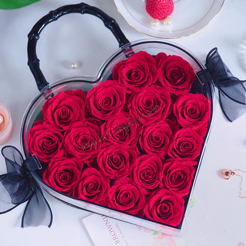 New Style Heart Shape Flower Box Preserved Flower Trade Forever Flowers Heart Shape Box - Preserv Rose In Bag
