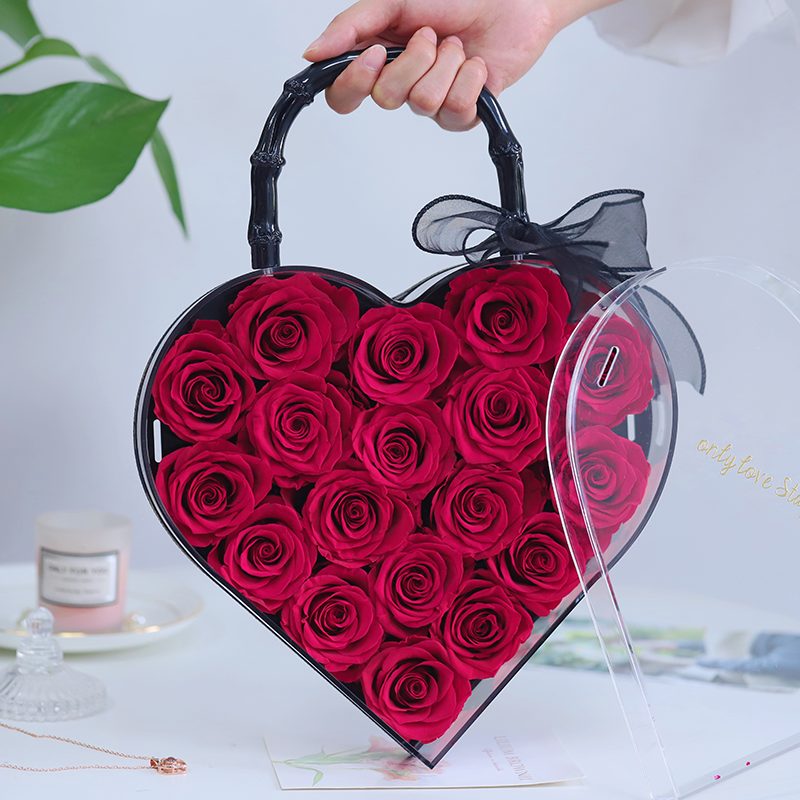 New Style Heart Shape Flower Box Preserved Flower Trade Forever Flowers Heart Shape Box - Preserv Rose In Bag
