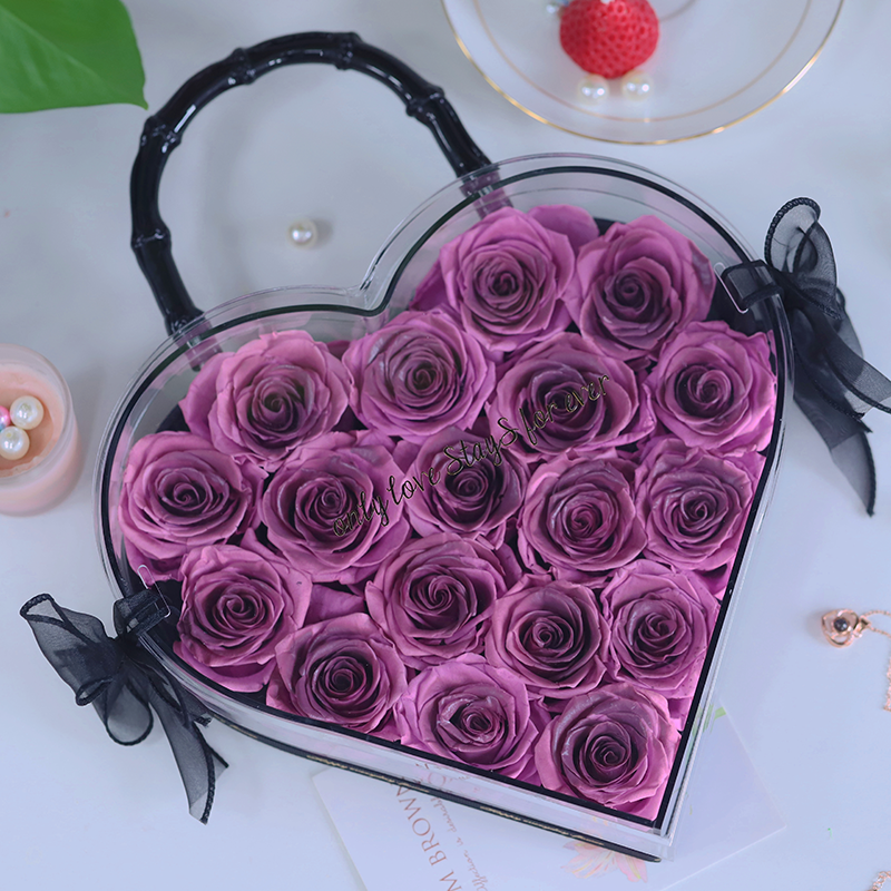 New Style Heart Shape Flower Box Preserved Flower Trade Forever Flowers Heart Shape Box - Preserv Rose In Bag
