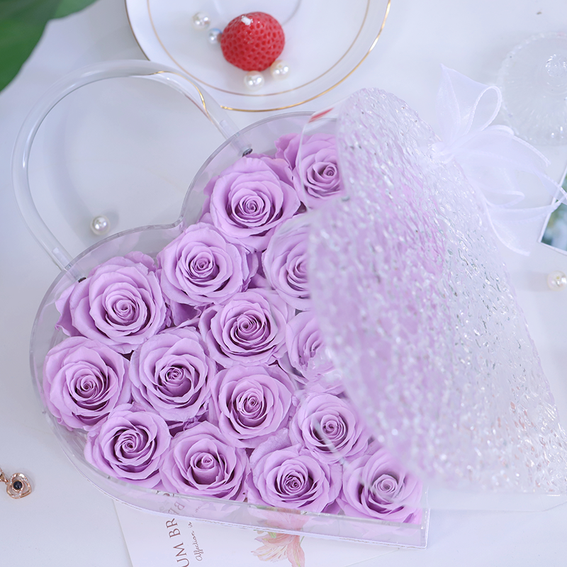New Style Heart Shape Flower Box Preserved Flower Trade Forever Flowers Heart Shape Box - Preserv Rose In Bag