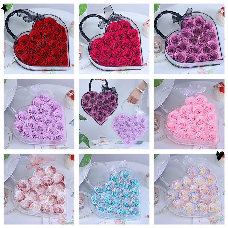 New Style Heart Shape Flower Box Preserved Flower Trade Forever Flowers Heart Shape Box - Preserv Rose In Bag