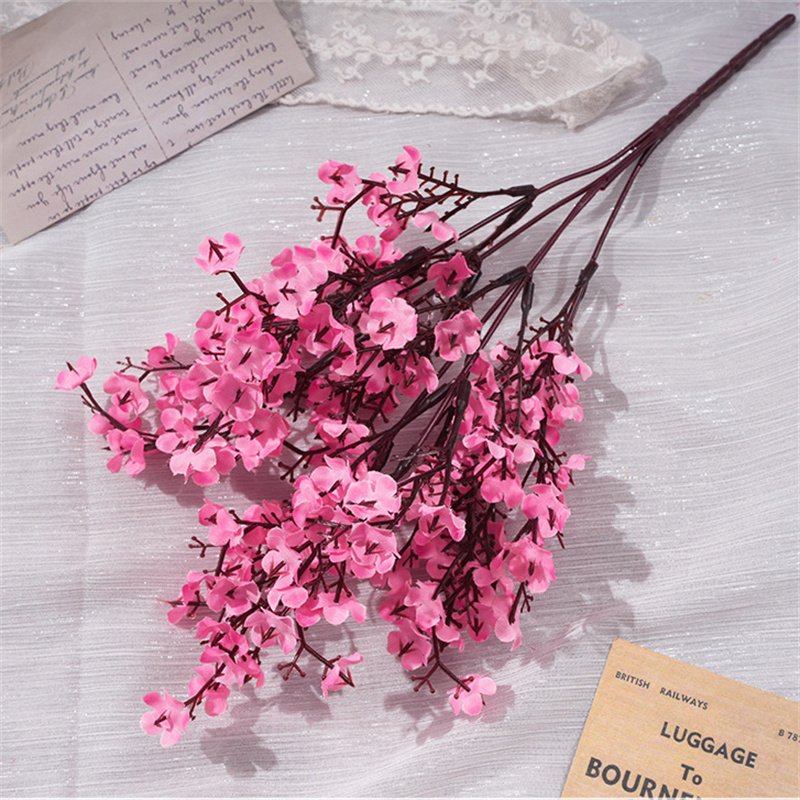 5 Branches Small Silk Cherry Blossom Artificial Silk Babysbreath Home Decor Flowers Arrangements