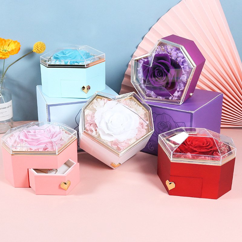 Eternal Preserved Flower Rose Jewelry Box Angel Wing Necklace Mother's Day Valentine's Day Anniversary Gift Mom Wife Girlfriend