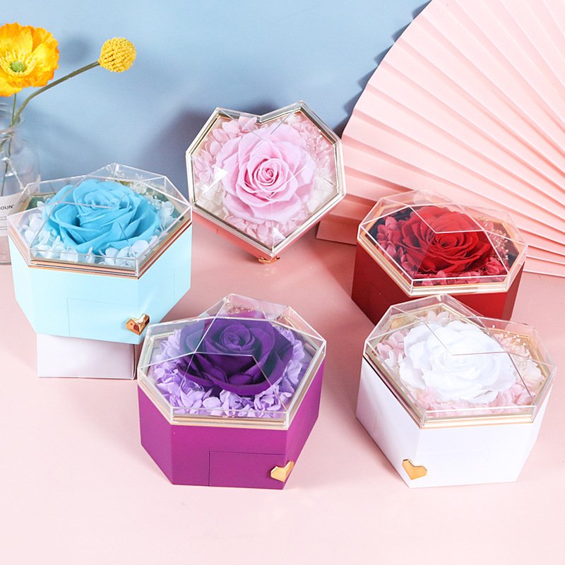Eternal Preserved Flower Rose Jewelry Box Angel Wing Necklace Mother's Day Valentine's Day Anniversary Gift Mom Wife Girlfriend