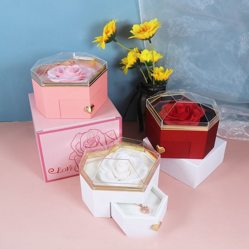 Eternal Preserved Flower Rose Jewelry Box Angel Wing Necklace Mother's Day Valentine's Day Anniversary Gift Mom Wife Girlfriend
