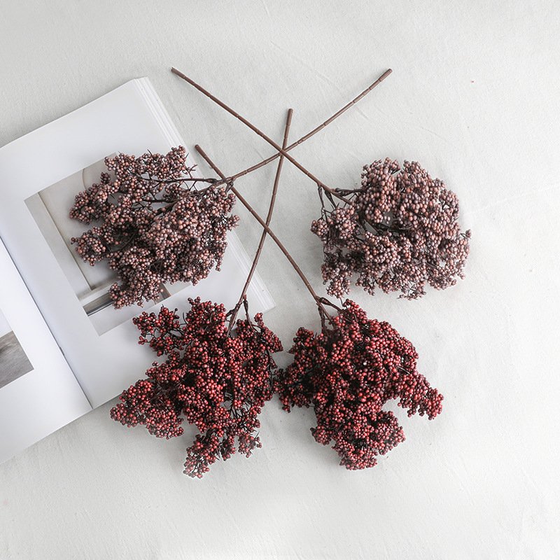Modern minimalist decoration single branch green SMALL HOLLY FRUIT Artificial Flowers For Home Decoration