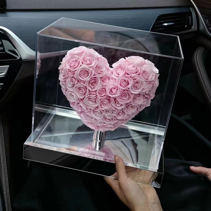wholesale China Preserved Rose Flower Immortal Three-dimensional Heart Shape Mirror Immortal Roses for Valentines Day Gifts