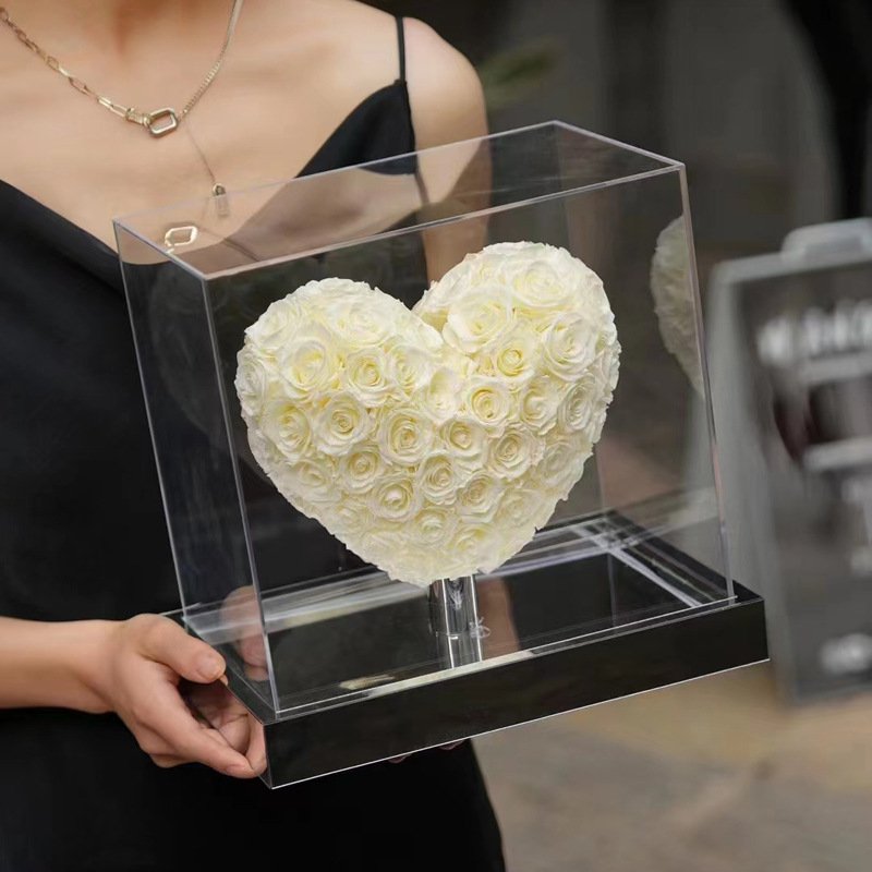 wholesale China Preserved Rose Flower Immortal Three-dimensional Heart Shape Mirror Immortal Roses for Valentines Day Gifts