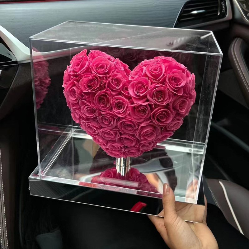 wholesale China Preserved Rose Flower Immortal Three-dimensional Heart Shape Mirror Immortal Roses for Valentines Day Gifts