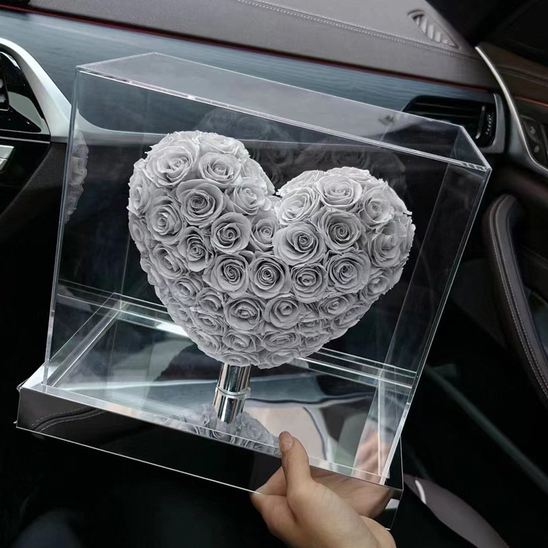 wholesale China Preserved Rose Flower Immortal Three-dimensional Heart Shape Mirror Immortal Roses for Valentines Day Gifts