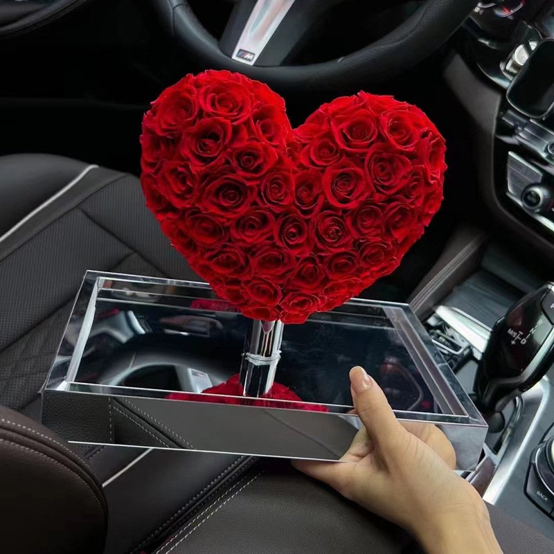 wholesale China Preserved Rose Flower Immortal Three-dimensional Heart Shape Mirror Immortal Roses for Valentines Day Gifts