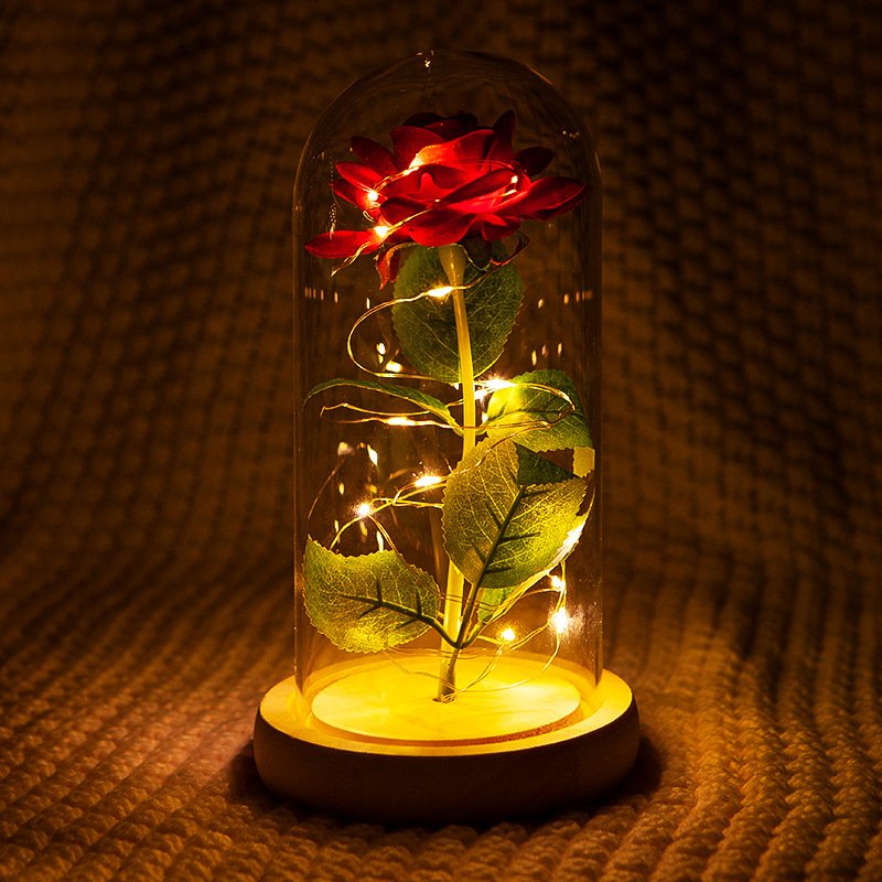 Rose Glass LED Lights Beauty and the Beast Rose Wholesale Preserved Eternal Roses in Glass Dome Valentines's Day Gift
