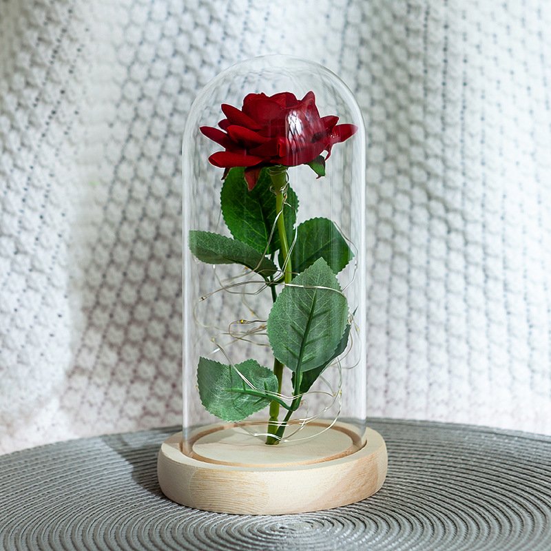 Rose Glass LED Lights Beauty and the Beast Rose Wholesale Preserved Eternal Roses in Glass Dome Valentines's Day Gift