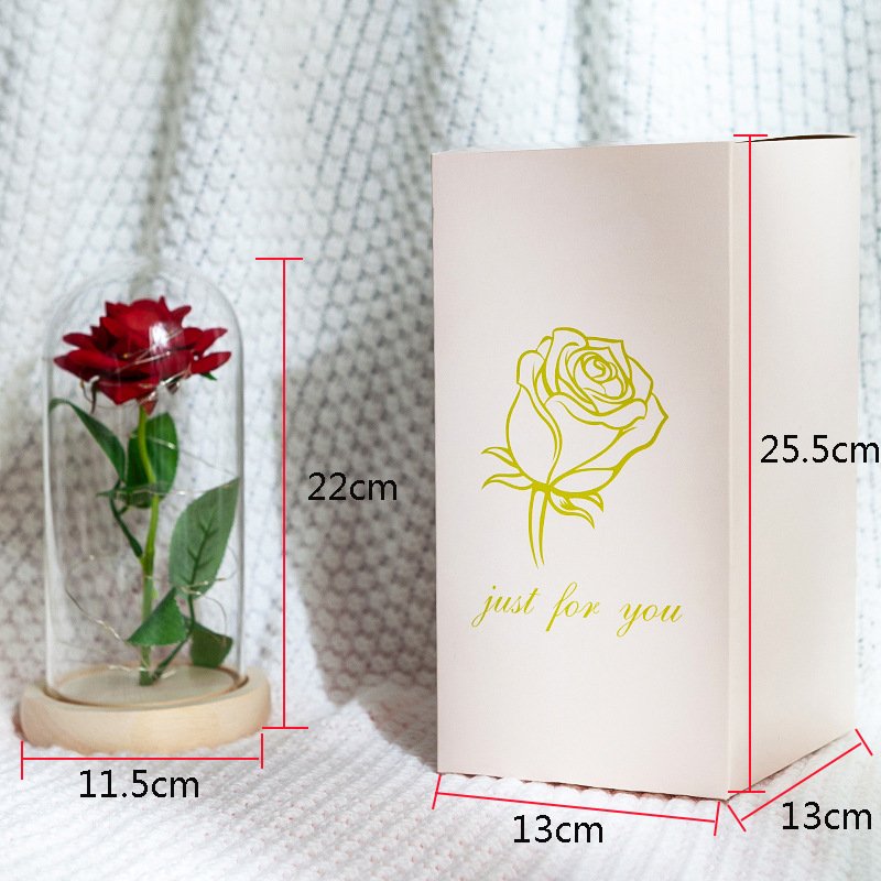 Rose Glass LED Lights Beauty and the Beast Rose Wholesale Preserved Eternal Roses in Glass Dome Valentines's Day Gift