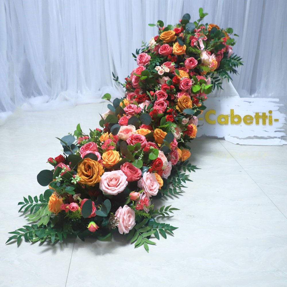 KCFR-092 Factory Wholesale Artificial Flower Runner Floral Garland Wedding Table Red Toppers For Flower Border Flower Decoration