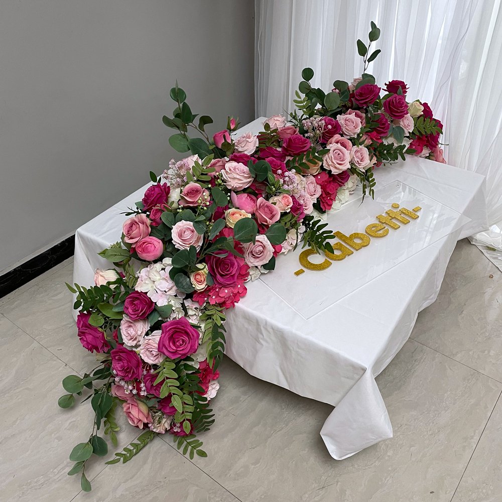 KCFR-092 Factory Wholesale Artificial Flower Runner Floral Garland Wedding Table Red Toppers For Flower Border Flower Decoration