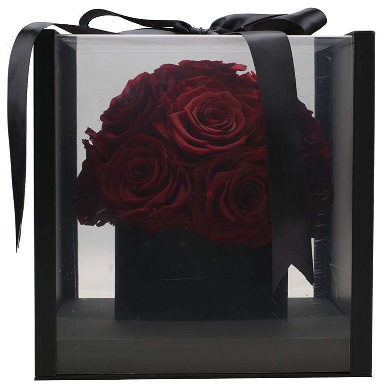 Wholesales Preserved Flowers Rose Head In Box Preserved Rose Dome Rose Decoration With Velvet Box