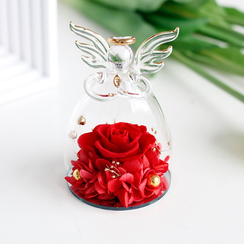 Lovebay Natural Rose wholesale Natural Rose Stem Preserved Roses Eternal Real Handmade Preserved Flowers in Angel Glass Dome