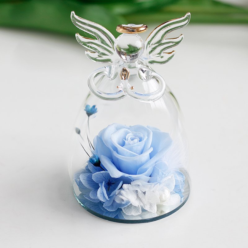 Lovebay Natural Rose wholesale Natural Rose Stem Preserved Roses Eternal Real Handmade Preserved Flowers in Angel Glass Dome