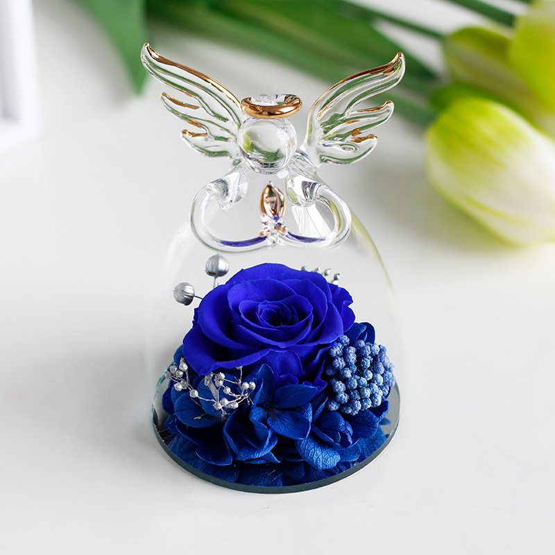 Lovebay Natural Rose wholesale Natural Rose Stem Preserved Roses Eternal Real Handmade Preserved Flowers in Angel Glass Dome