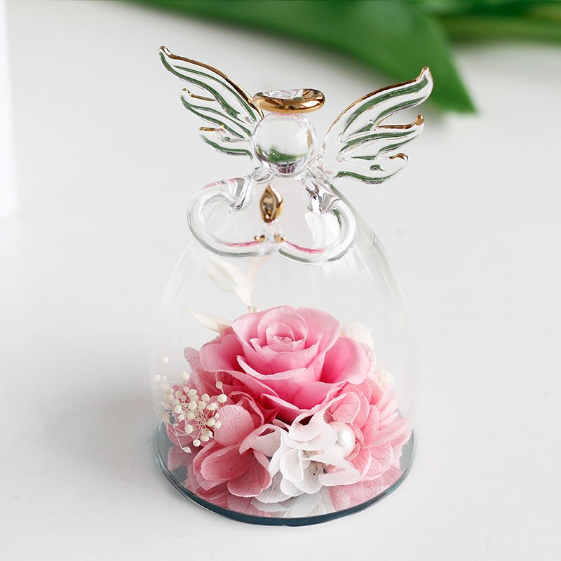 Lovebay Natural Rose wholesale Natural Rose Stem Preserved Roses Eternal Real Handmade Preserved Flowers in Angel Glass Dome