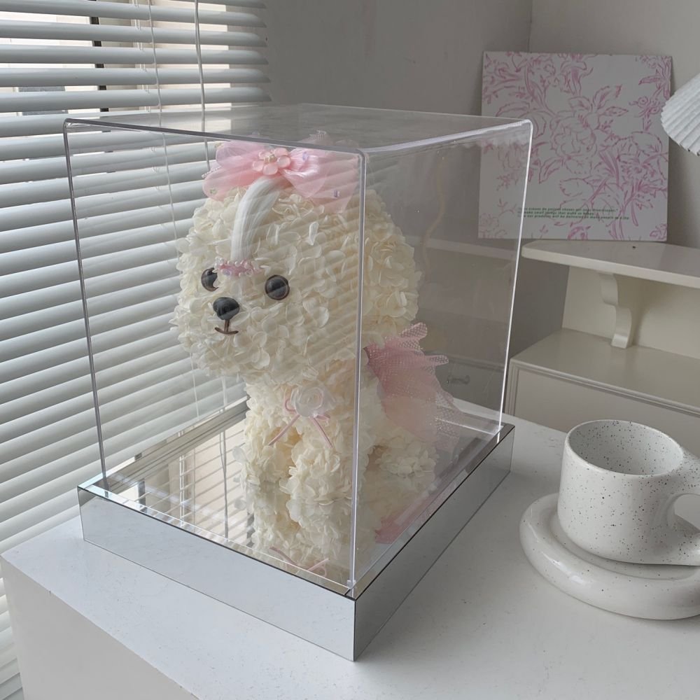 China Wholesale Maltese Dog Preserved Flower Hydrangea Cuter Than Bear Dog With Box Gift