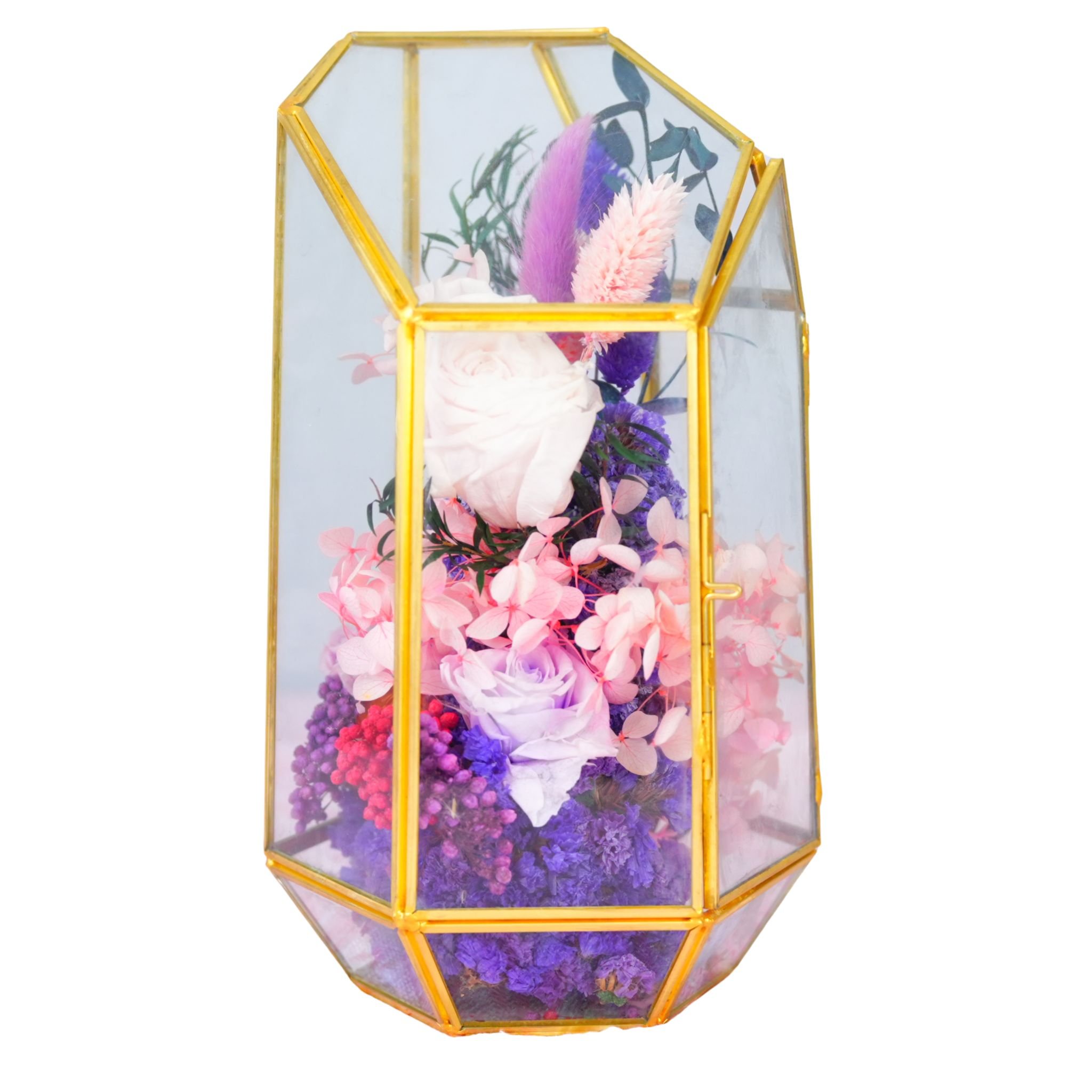 Valentine's Day 2024 Gift Dried Baby Breath Bouquet Glass Cover Rose Flower In Glass with Led Light