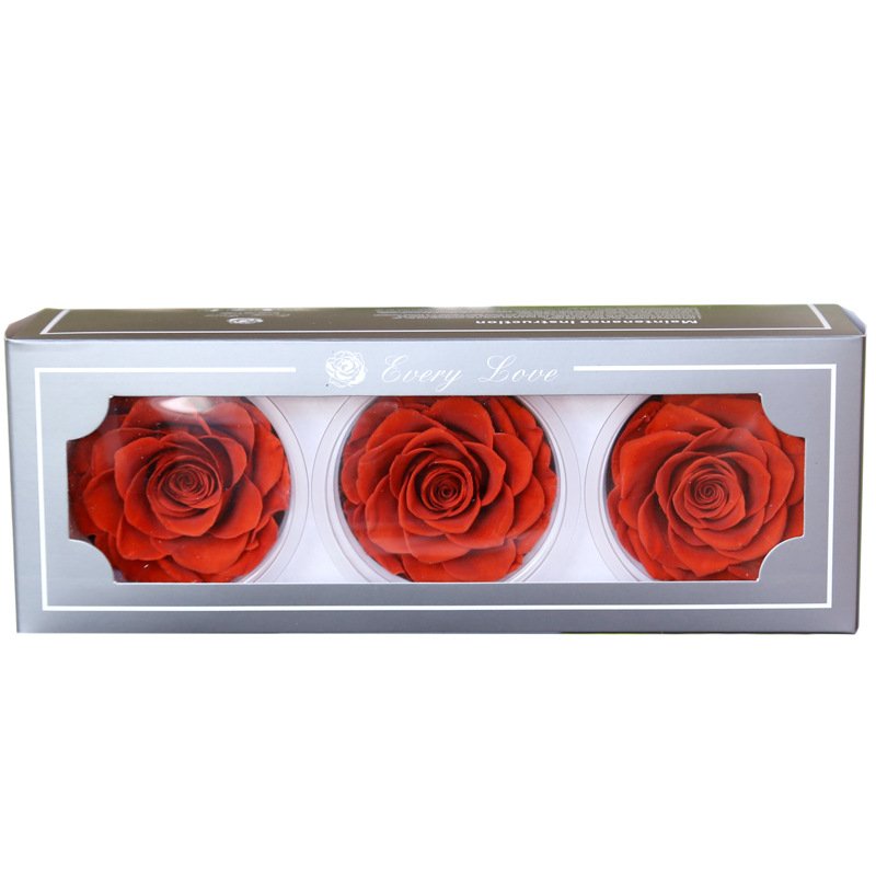 Yunnan Feishuo Hot Selling 7-8 cm Preserved Rose 3 roses one box Preserved Roses for Gifts/Birthday Decoration