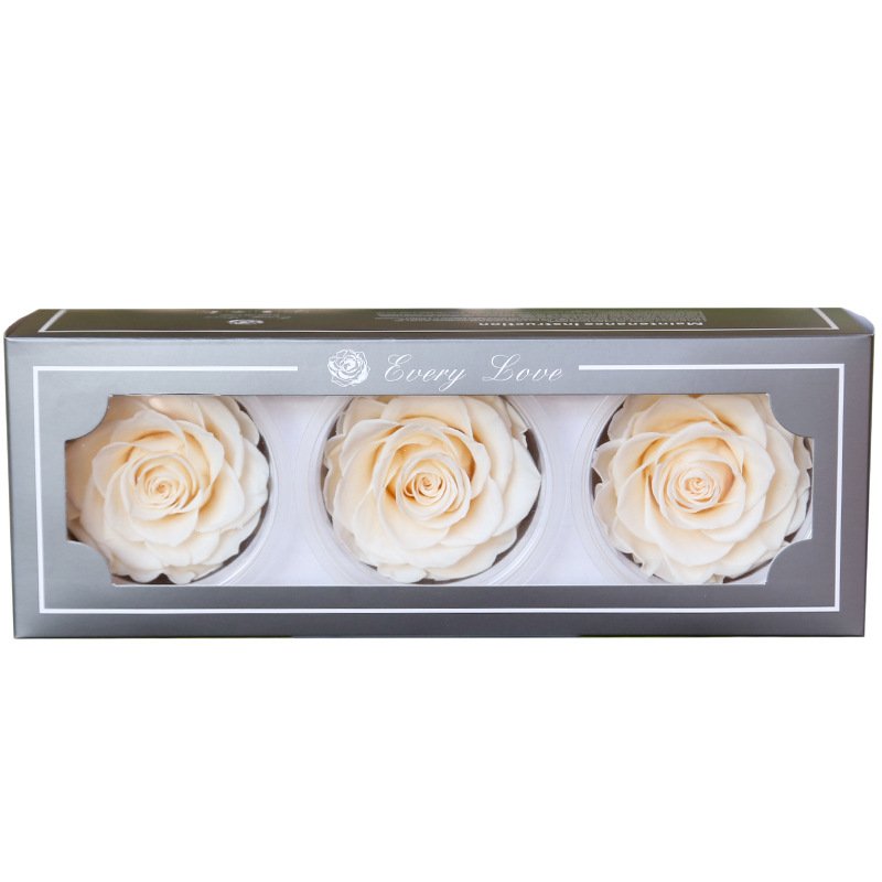 Yunnan Feishuo Hot Selling 7-8 cm Preserved Rose 3 roses one box Preserved Roses for Gifts/Birthday Decoration
