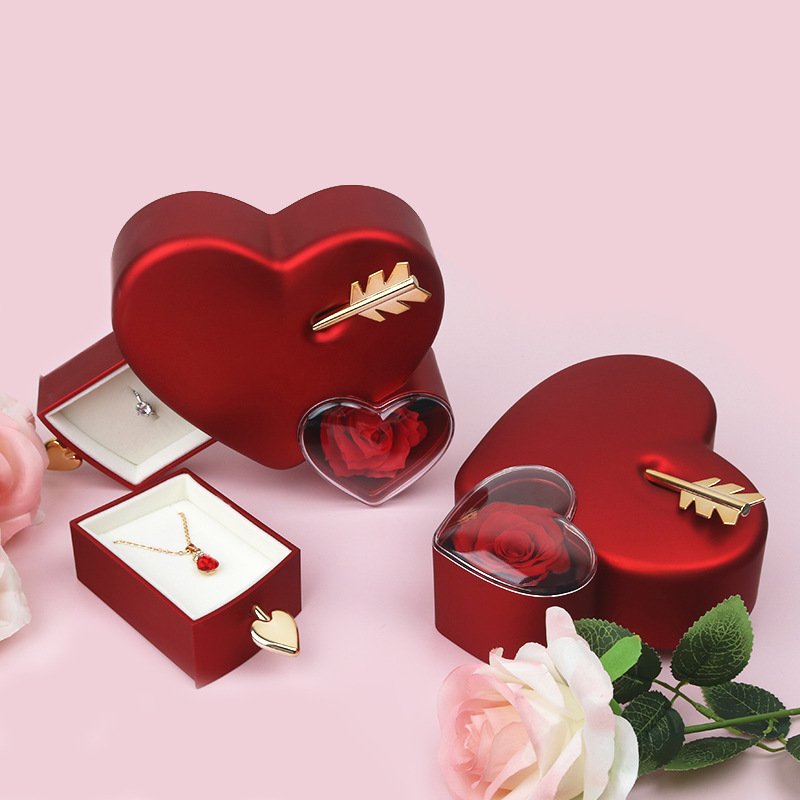 TC Newest Style Cupid's Arrow Loving Heart Ring Necklace Earring Box Valentine's Day Wedding Preserved Flower Jewelry Gift Box