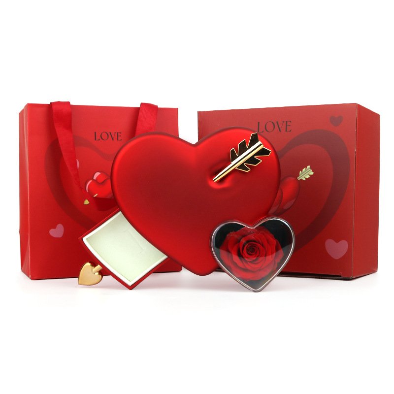 TC Newest Style Cupid's Arrow Loving Heart Ring Necklace Earring Box Valentine's Day Wedding Preserved Flower Jewelry Gift Box