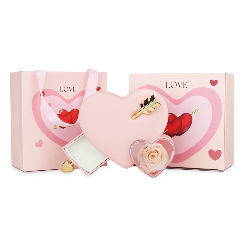 TC Newest Style Cupid's Arrow Loving Heart Ring Necklace Earring Box Valentine's Day Wedding Preserved Flower Jewelry Gift Box