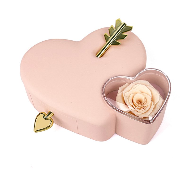 TC Newest Style Cupid's Arrow Loving Heart Ring Necklace Earring Box Valentine's Day Wedding Preserved Flower Jewelry Gift Box