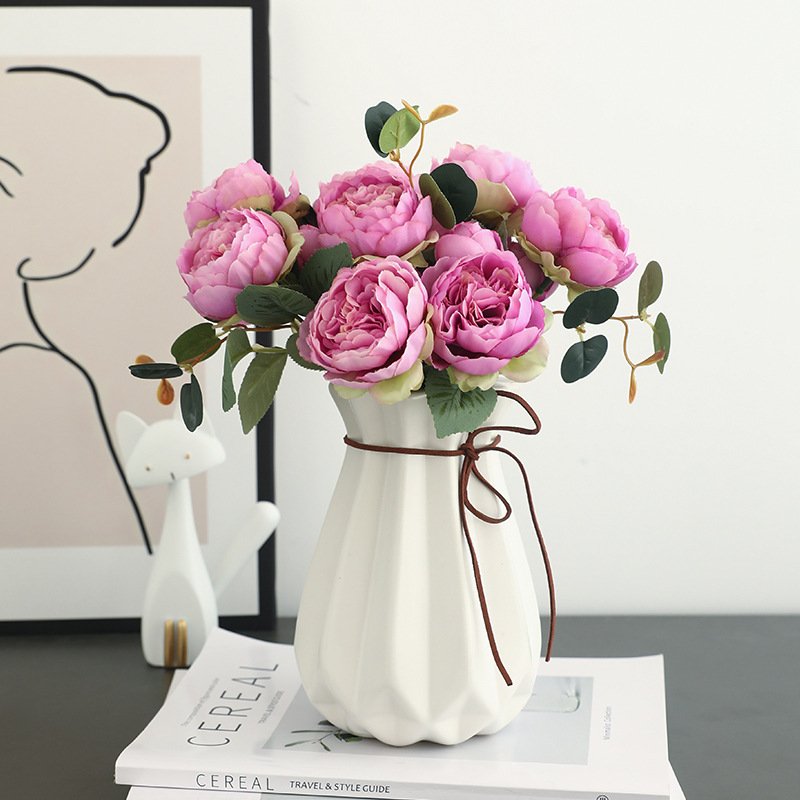 JCF468 Pink Silk Peony Bouquet Artificial Peony Flowers Bunch Bride Wedding Home Decoration Fake Flowers Faux