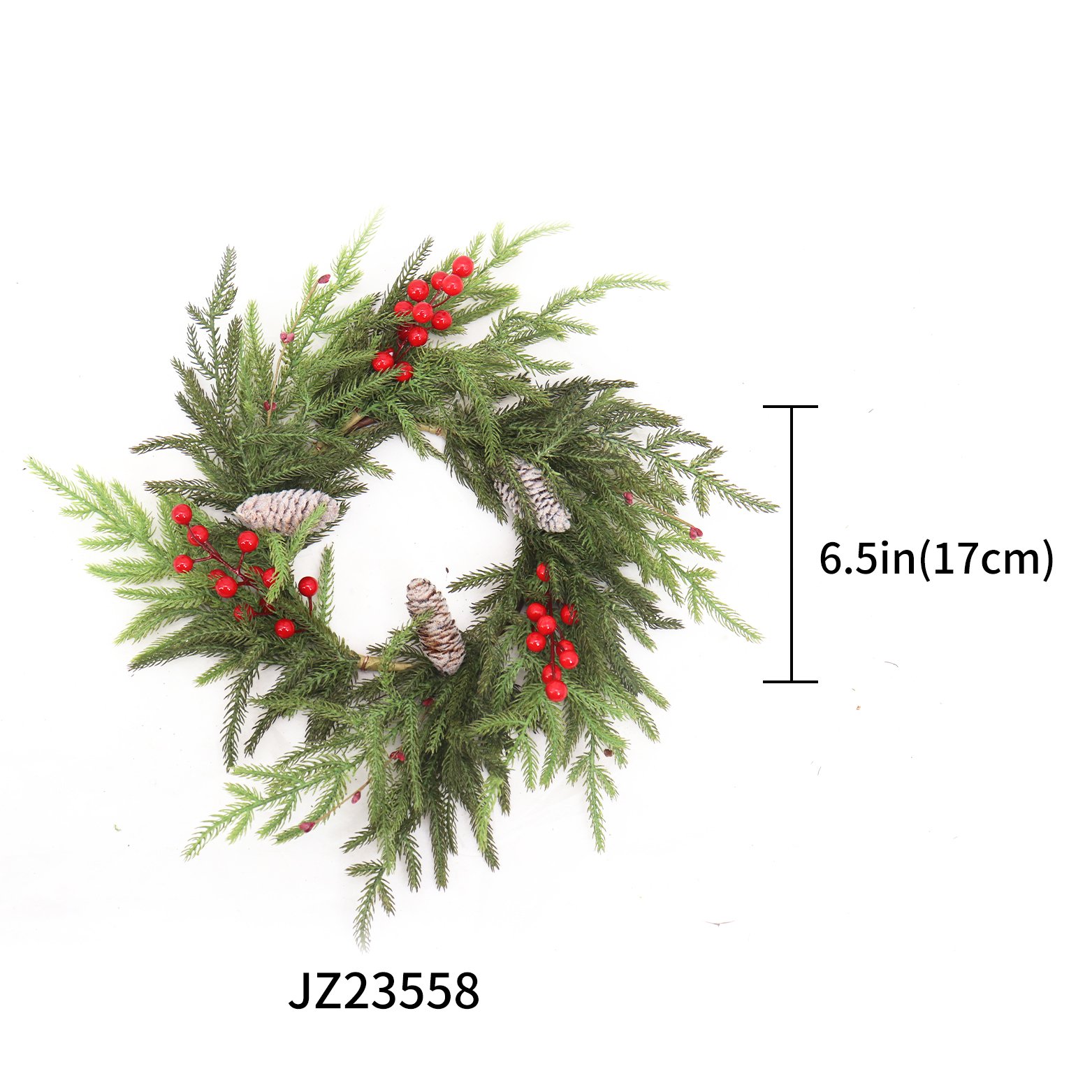 6.5 Inch Christmas Wreath Door Decoration Artificial Red Hoop Pine Cedar Fruit Preserved Flowers Plants Candle Ring Christmas