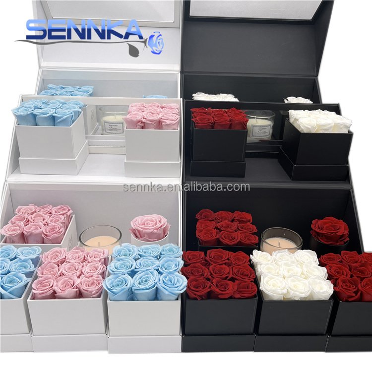 China Sennka Preserved Roses In square Gift Box For Christmas