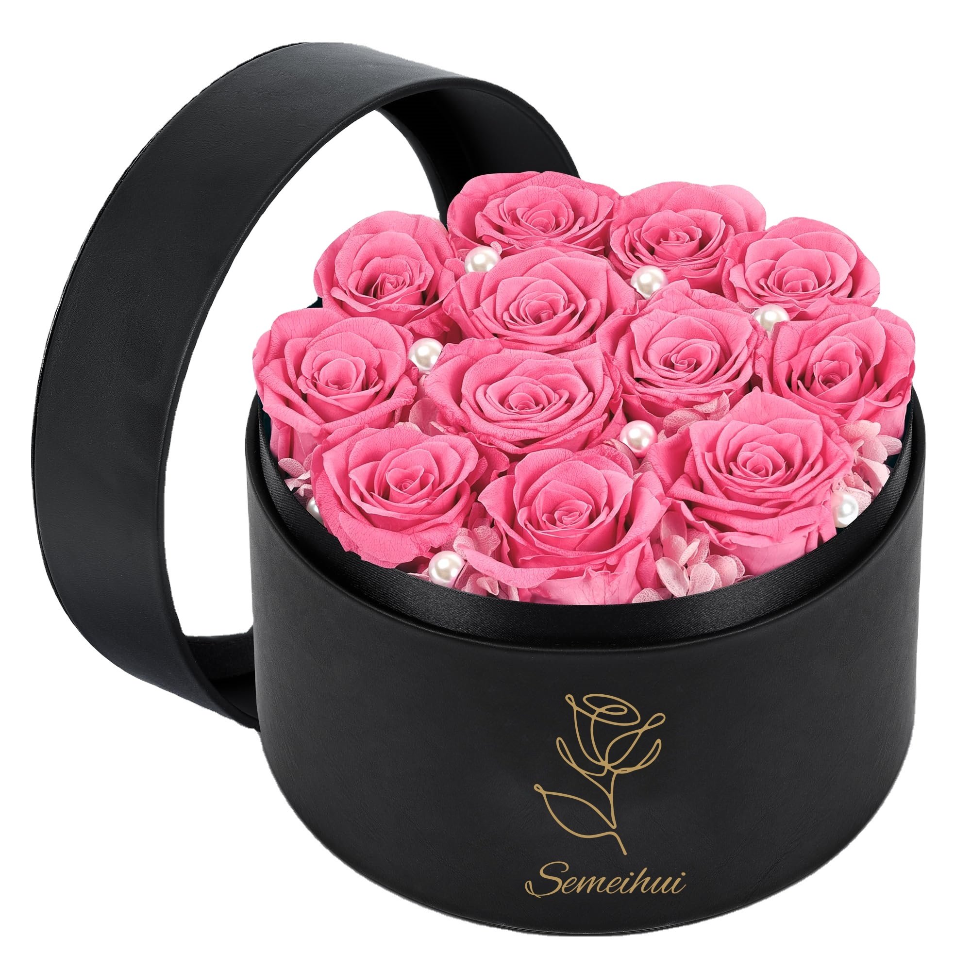Wholesale Luxury 12-Pcs Preserved Purple Roses in round Box Eternal Christmas Gift for Valentine's Day & Mother's Day
