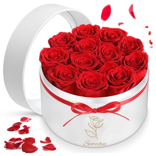 Wholesale Luxury 12-Pcs Preserved Purple Roses in round Box Eternal Christmas Gift for Valentine's Day & Mother's Day