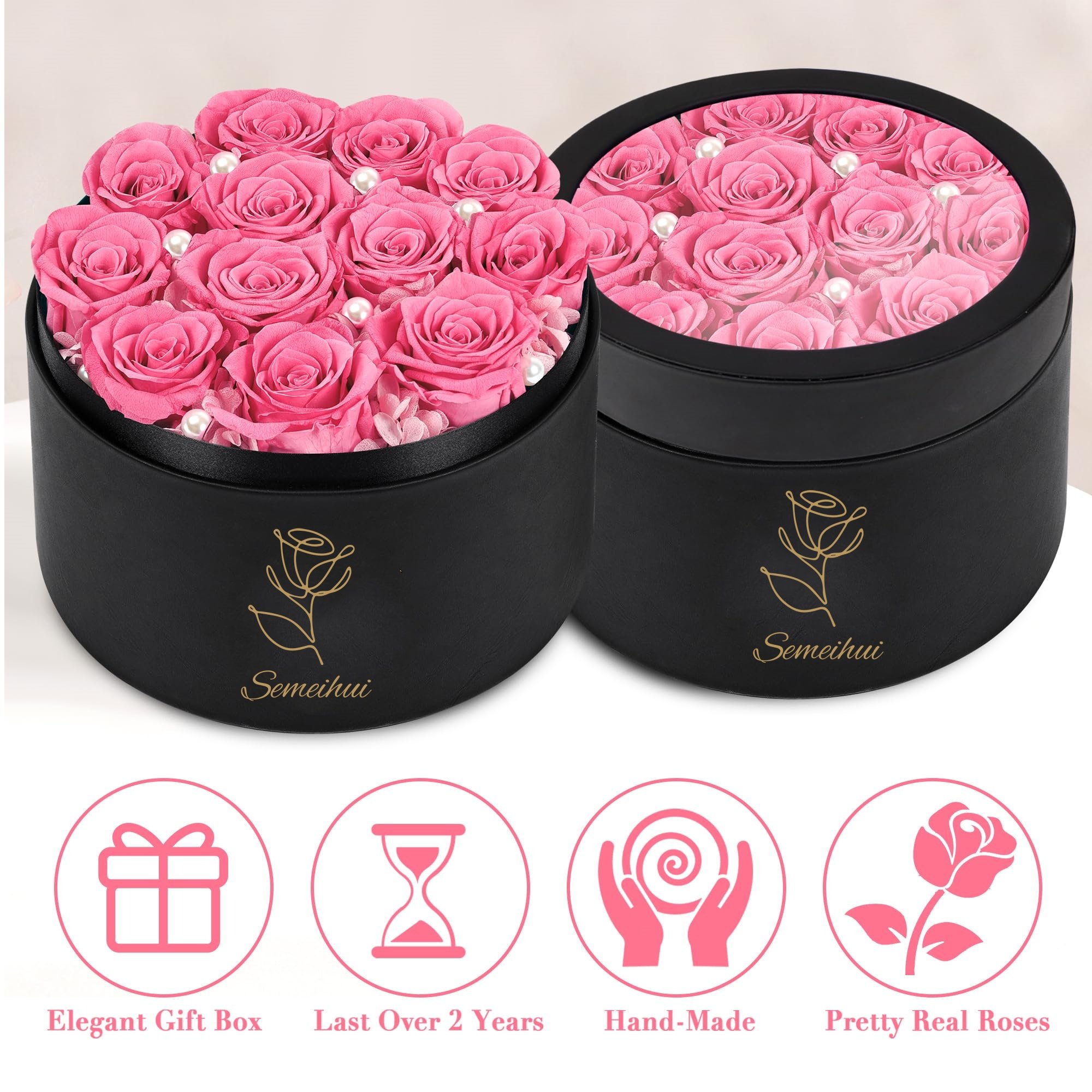 Wholesale Luxury 12-Pcs Preserved Purple Roses in round Box Eternal Christmas Gift for Valentine's Day & Mother's Day
