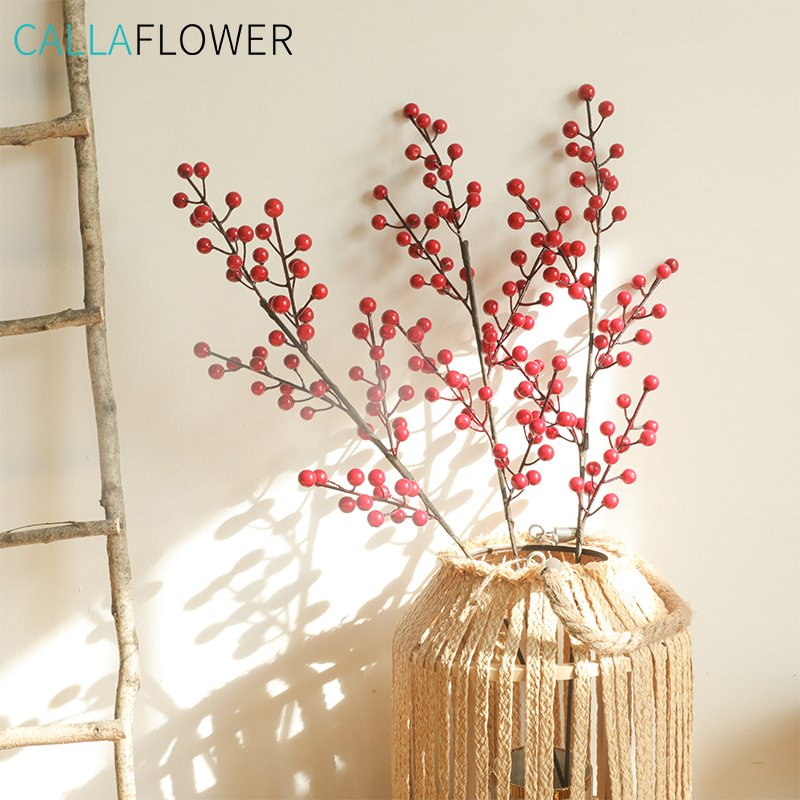 MW36892 Wholesale Artificial Berry Pick H63.5centimeter Christmas Foam Berry Spray Wine Red Berry Picks For Christmas Picks