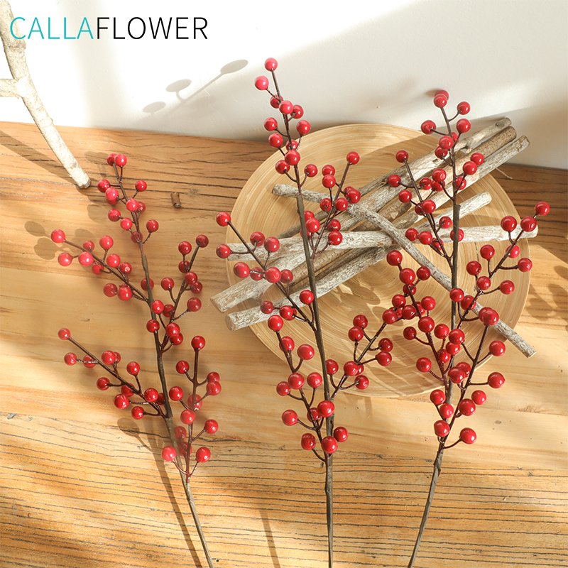 MW36892 Wholesale Artificial Berry Pick H63.5centimeter Christmas Foam Berry Spray Wine Red Berry Picks For Christmas Picks