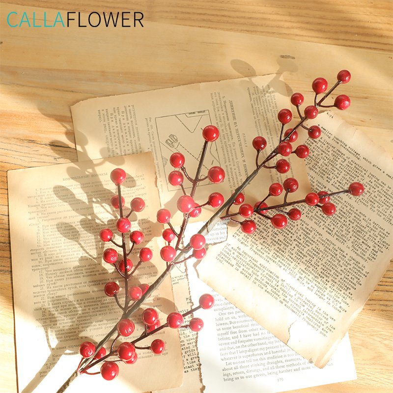 MW36892 Wholesale Artificial Berry Pick H63.5centimeter Christmas Foam Berry Spray Wine Red Berry Picks For Christmas Picks