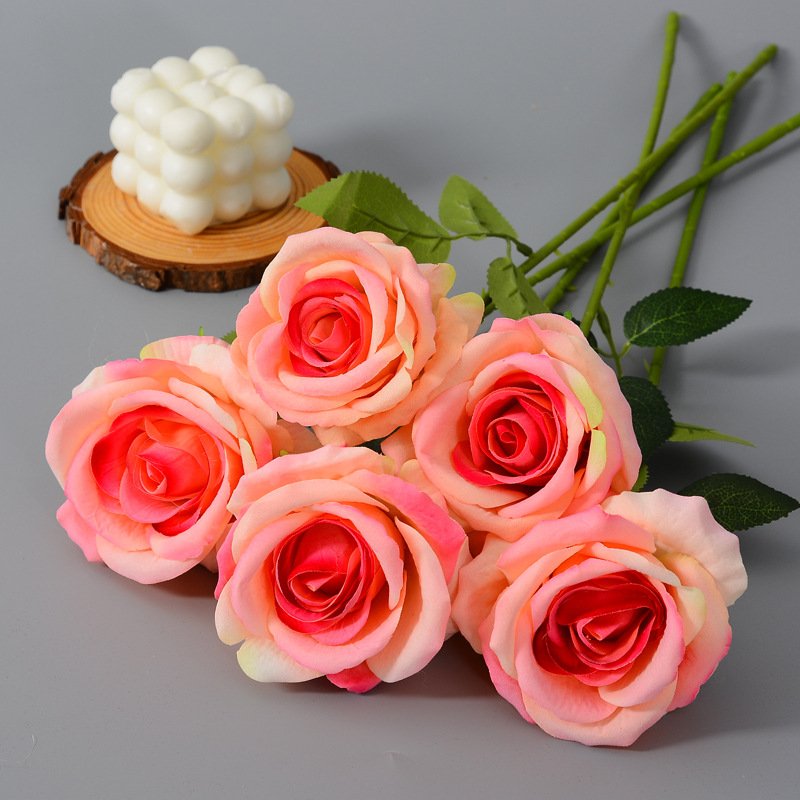 Silk Bouquet Artificial Flowers Cheap Flowers For Home Wedding Decorative Flowers Hot Sale Preserved Rose Pink