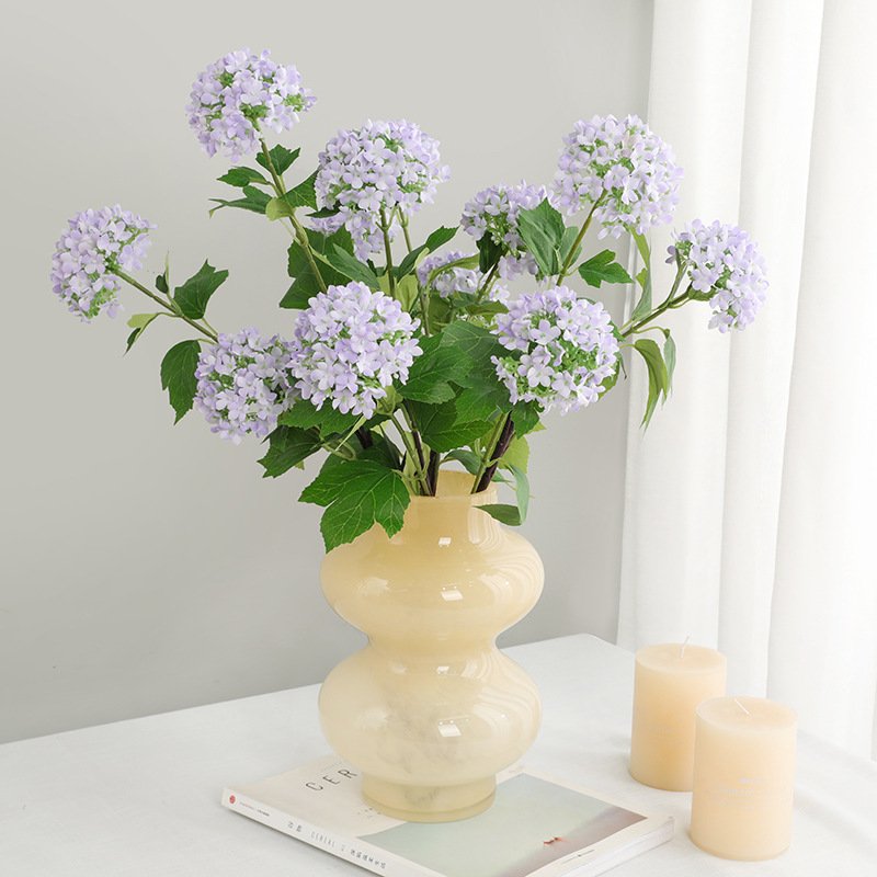 Wedding Decoration Purple 3 Heads Wooden Hydrangea Artificial Flowers Bouquet For Home Decoration