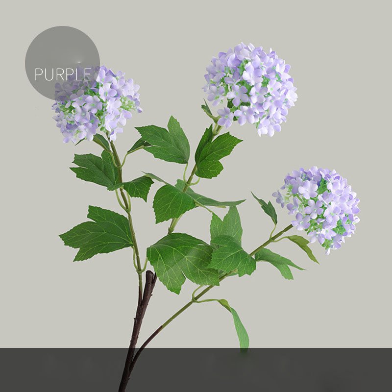 Wedding Decoration Purple 3 Heads Wooden Hydrangea Artificial Flowers Bouquet For Home Decoration